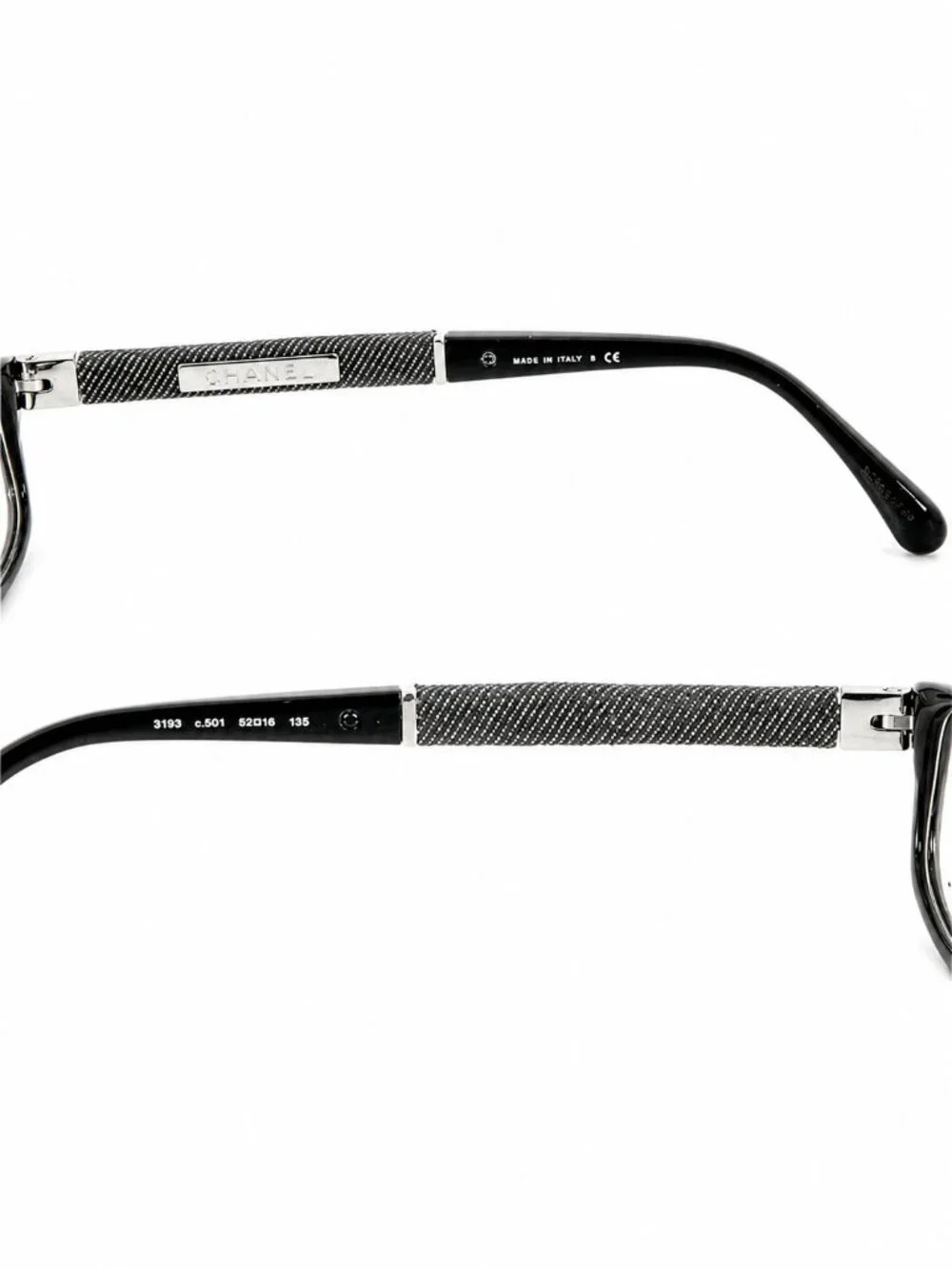 CHANEL 3193 Eyeglasses Black c.501 52mm Rectangular Frames Italy Auth